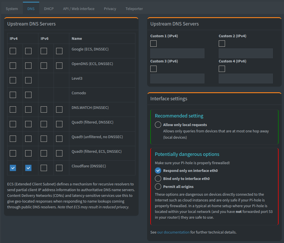 Pi-Hole settings GUI